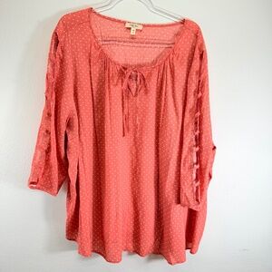Como Blu Women 3/4 Cutout Sleeve Polka Dot Salmon Blouse 4X Preppy Casual Office